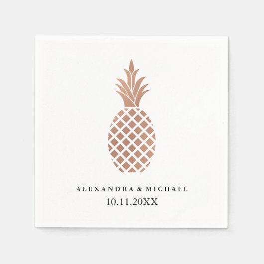 Serviette En Papier Élégant Rose  Gold Pineappy Mariage (Devant)