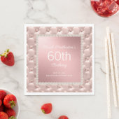 Serviette En Papier Elégant Rose Gold Pink perles touffetées 60e anniv (En situation)