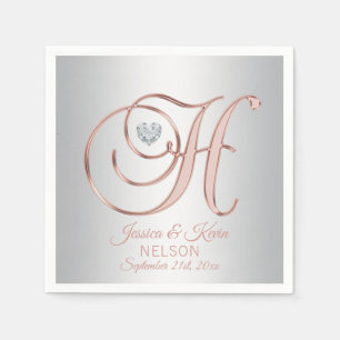 Serviette En Papier Elégant Rose gris argent personnalisé Mariage or  