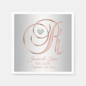 Serviette En Papier Elégant Rose gris argent personnalisé Mariage or (Devant)