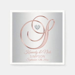 Serviette En Papier Elégant Rose gris argent personnalisé Mariage or