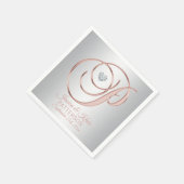 Serviette En Papier Elégant Rose gris argent personnalisé Mariage or N (Coin)