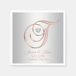 Serviette En Papier Elégant Rose gris argent personnalisé Mariage or N