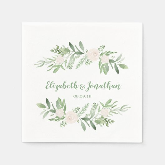 Serviette En Papier Elégant Rose ivoire aquarelle Mariage (Devant)