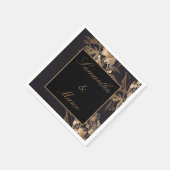 Serviette En Papier Élégant Rose métal or Mariage floral (Coin)