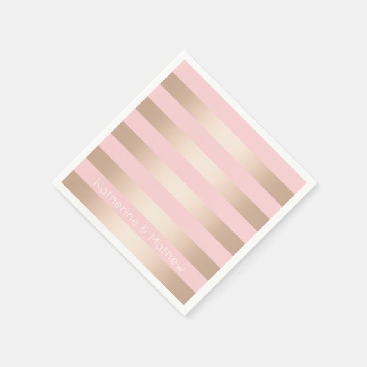 Serviette En Papier Élégant rose moderne poule doré rose rayé (Coin)