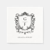Serviette En Papier Élégant Rose Monogram Crest Mariage (Devant)