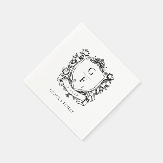 Serviette En Papier Élégant Rose Monogram Crest Mariage (Coin)