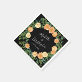 Serviette En Papier Élégant Rose noir et pêche Mariage (Coin)