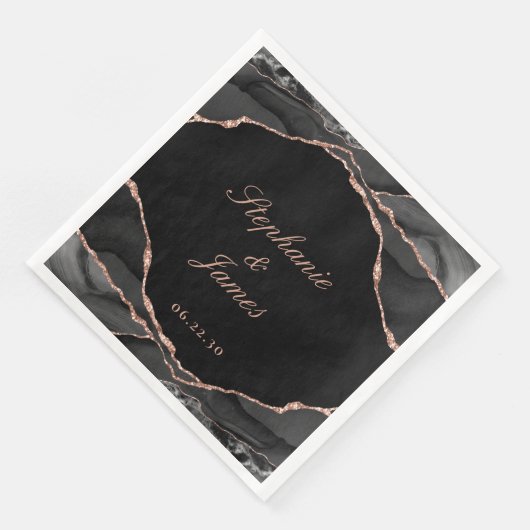 Serviette En Papier Élégant Rose noir Gold Foil Mariage Agate (Coin)