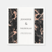 Serviette En Papier Élégant Rose or & marbre noir Mariage (Devant)