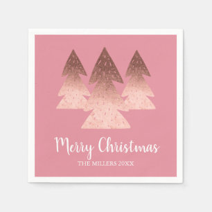 Serviette En Papier Elégant rose or & rose Joyeux sapin de Noël