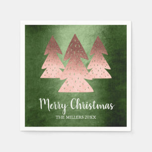 Serviette En Papier Elégant rose or & vert Joyeux sapin de Noël