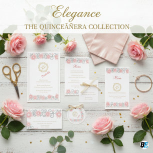Serviette En Papier Élégant Rose Pâle Floral & Monogramme Doré Quincea