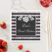 Serviette En Papier Elégant rose Parties scintillant noire Rose argent (En situation)