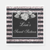 Serviette En Papier Elégant rose Parties scintillant noire Rose argent (Devant)
