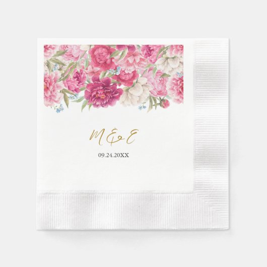 Serviette En Papier Élégant rose Peony Florals Mariage serviettes (Devant)