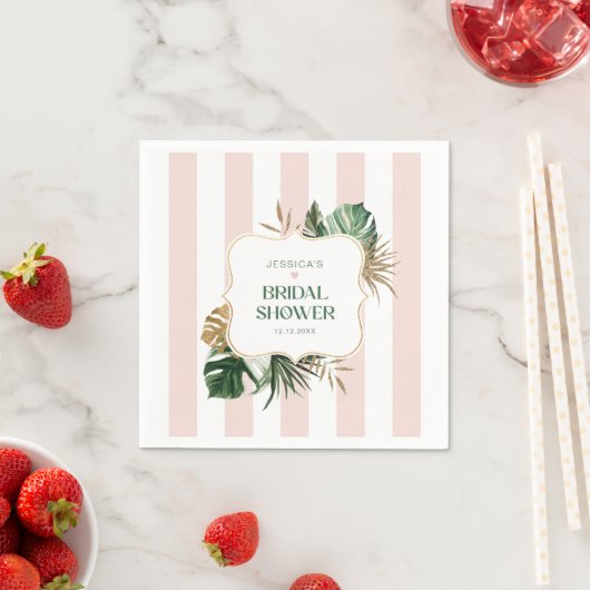 Serviette En Papier Elégant rose rayures tropicale girly nuptiale douc (En situation)