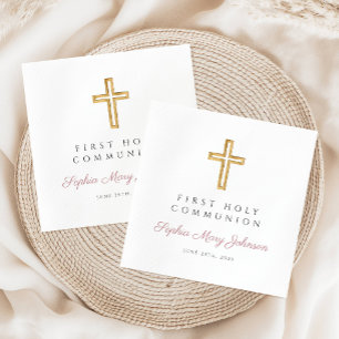 Serviette En Papier Élégant rose Religieux Première Communion Sainte