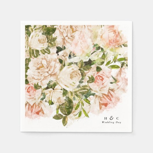 Serviette En Papier Élégant Rose Romance Mariage Table Napkins (Devant)