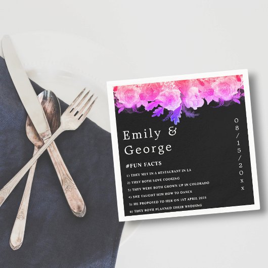 Serviette En Papier Élégant Rose romantique brillant Neon Mariage flor