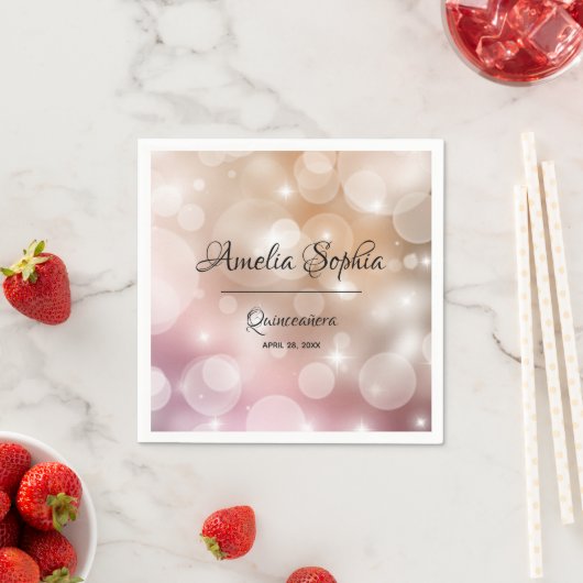 Serviette En Papier Elégant rose - Rose Gold Bokeh (En situation)