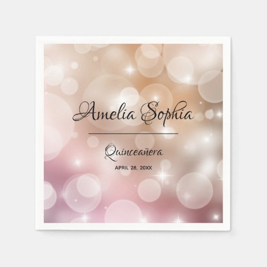 Serviette En Papier Elégant rose - Rose Gold Bokeh (Devant)