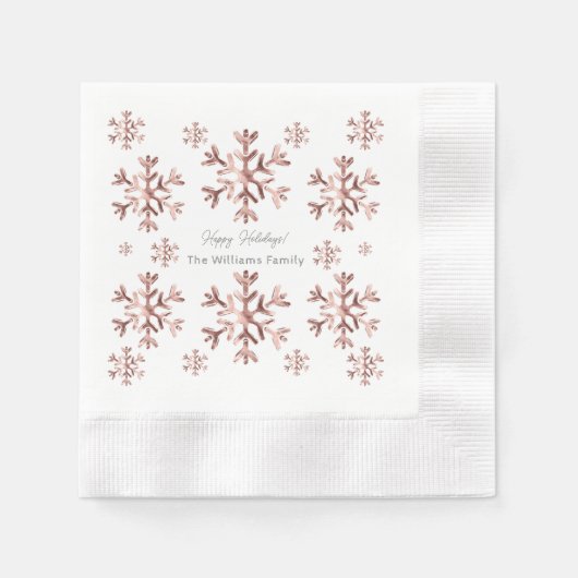 Serviette En Papier Élégant rose rose rose or Look Snowflakes Noël (Devant)