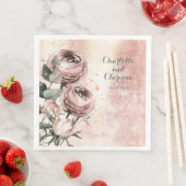 Serviette En Papier Elégant rose rose rose Ranunculus & Rose Mariage o (En situation)