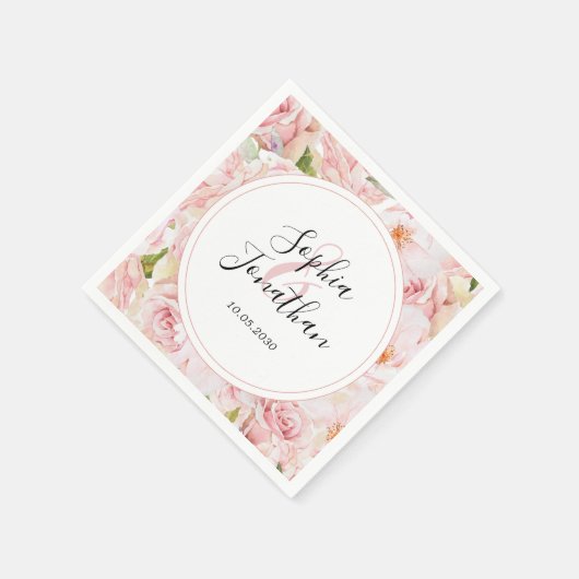 Serviette En Papier Élégant rose Roses Mariage personnalisé (Coin)