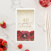 Serviette En Papier Élégant Rose Rouge Floral Or 40e Anniversaire (En situation)