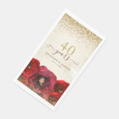 Serviette En Papier Élégant Rose Rouge Floral Or 40e Anniversaire (Coin)