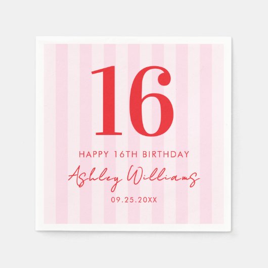 Serviette En Papier Élégant rose rouge moderne 16e anniversaire (Devant)