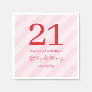 Serviette En Papier Élégant rose rouge moderne 21e anniversaire