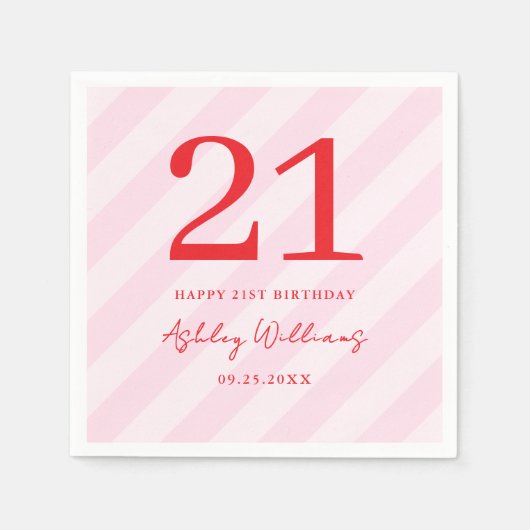 Serviette En Papier Élégant rose rouge moderne 21e anniversaire (Devant)