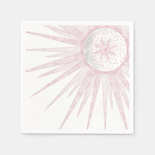 Serviette En Papier Elégant rose Sun Moon Doodle Mandala White Design