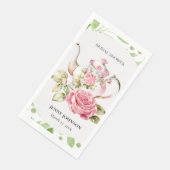 Serviette En Papier Élégant Rose Vert Floral Fleurs Mariage (Coin)