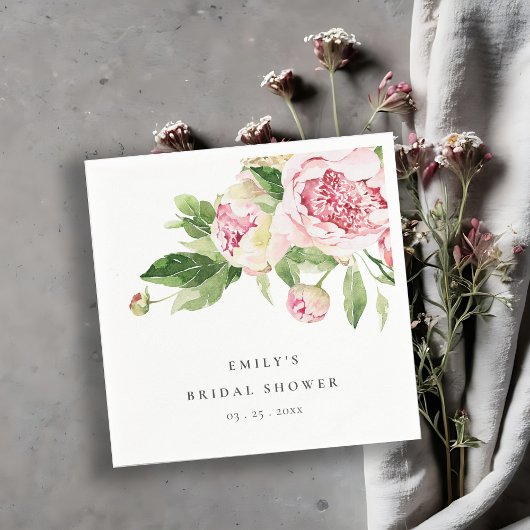 Serviette En Papier Élégant Rose Vert Paeonia Floral Baignade de Marié
