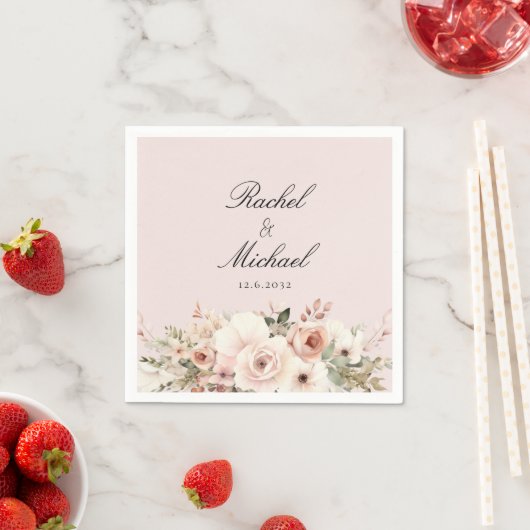 Serviette En Papier Elégant, rose vif, pastel, bouquet de fleurs (En situation)