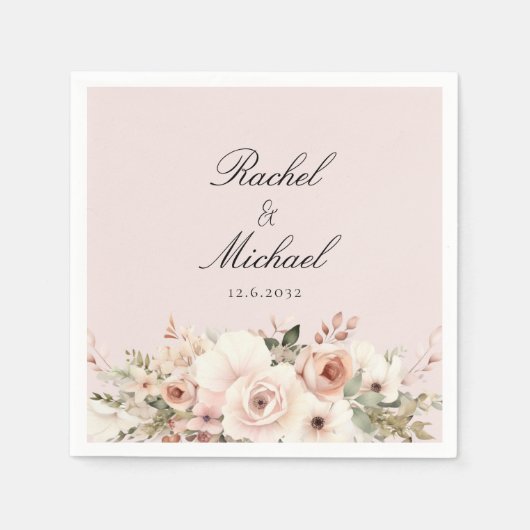 Serviette En Papier Elégant, rose vif, pastel, bouquet de fleurs (Devant)