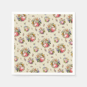 Serviette En Papier Élégant rose Vintage Roses Motif Floral Beige