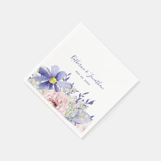 Serviette En Papier Elégant rose violet Aquarelle Mariage Floral (Coin)