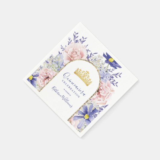 Serviette En Papier Elégant rose violet Floral or Couronne Quinceañera (Coin)