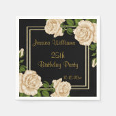 Serviette En Papier Elégant Roses d'ivoire et Parties scintillant d'or (Devant)