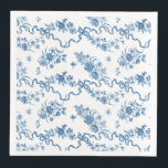 Serviette En Papier Élégant Roses et rubans bleus gravés Vintages<br><div class="desc">Elégant et romantique bleu gravé roses vintages,  fleurs,  vignes,  feuilles et papillons avec des rubans et arcs entrelacés sur un arrière - plan blanc.</div>