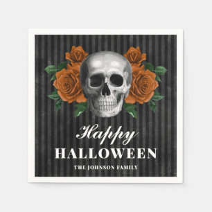Serviette En Papier Elegant Roses Gothiques & Crâne Joyeux Halloween