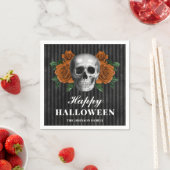 Serviette En Papier Élégant Roses gothiques et crâne Halloween heureux (En situation)