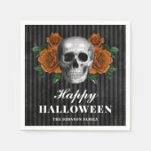 Serviette En Papier Élégant Roses gothiques et crâne Halloween heureux (Devant)