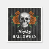 Serviette En Papier Élégant Roses gothiques et crâne Halloween heureux (Devant)
