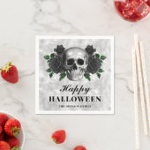 Serviette En Papier Élégant Roses noirs gothiques et crâne Halloween h (En situation)